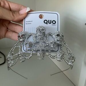 QUO Skull Crystal Silver Headband Hair Accessories BRAND NEW Adult One Size